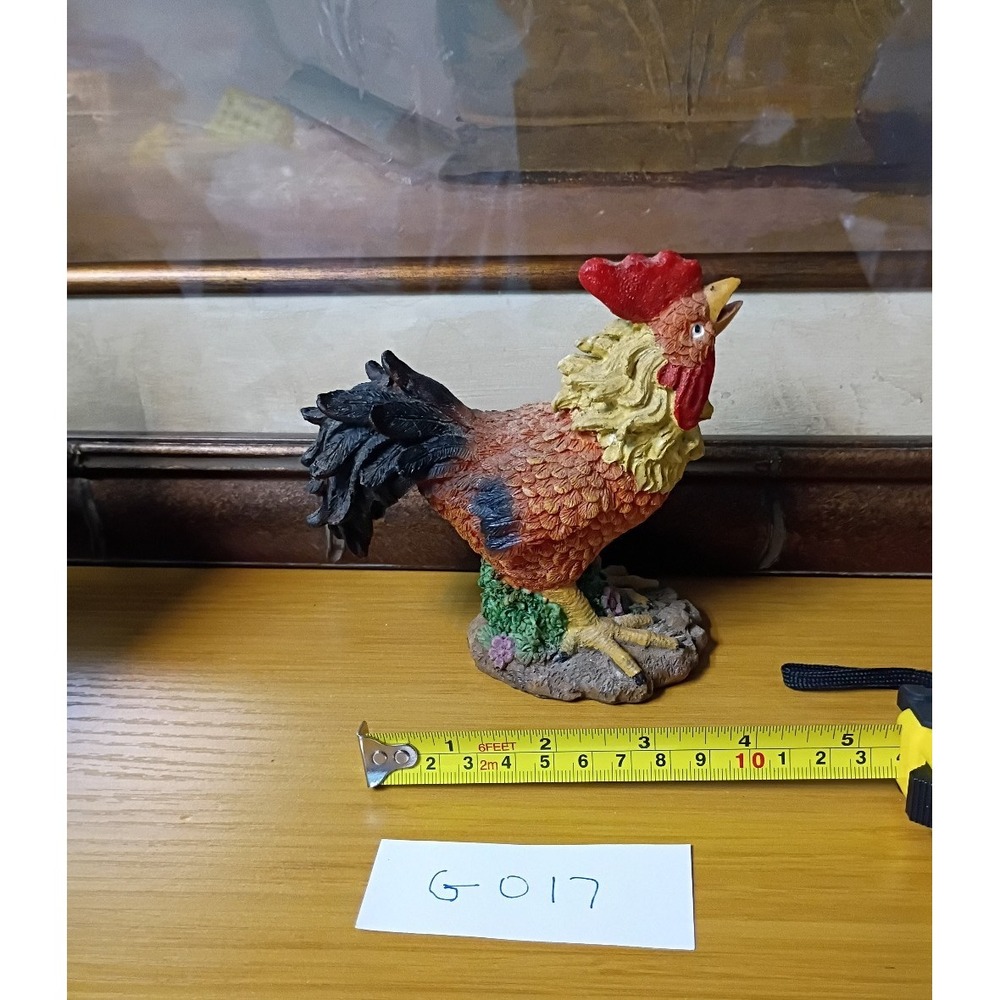 Colorful Resin Crowing Rooster Figurine Farmhouse Decor Rustic Chicken Statue - Picture 5 of 6